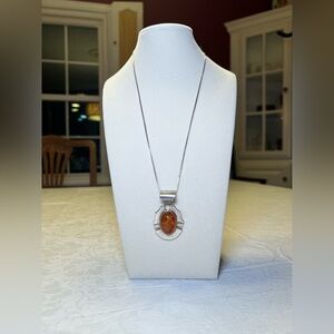 Amber and Silver Pendant Necklace